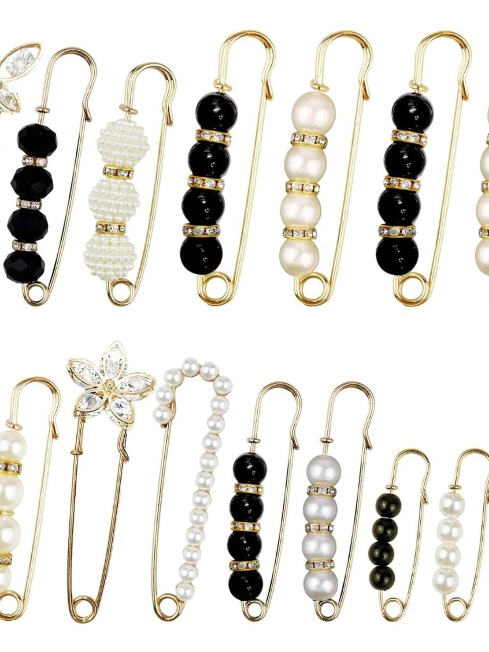 15PCS Pearl Brooch Safety Pins, Pant Waist Tightener Sharp Pins for Sweater Shaw